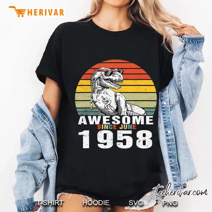 Awesome Since June 1958 Gif Dinosaur 61 Year Old Hoodie