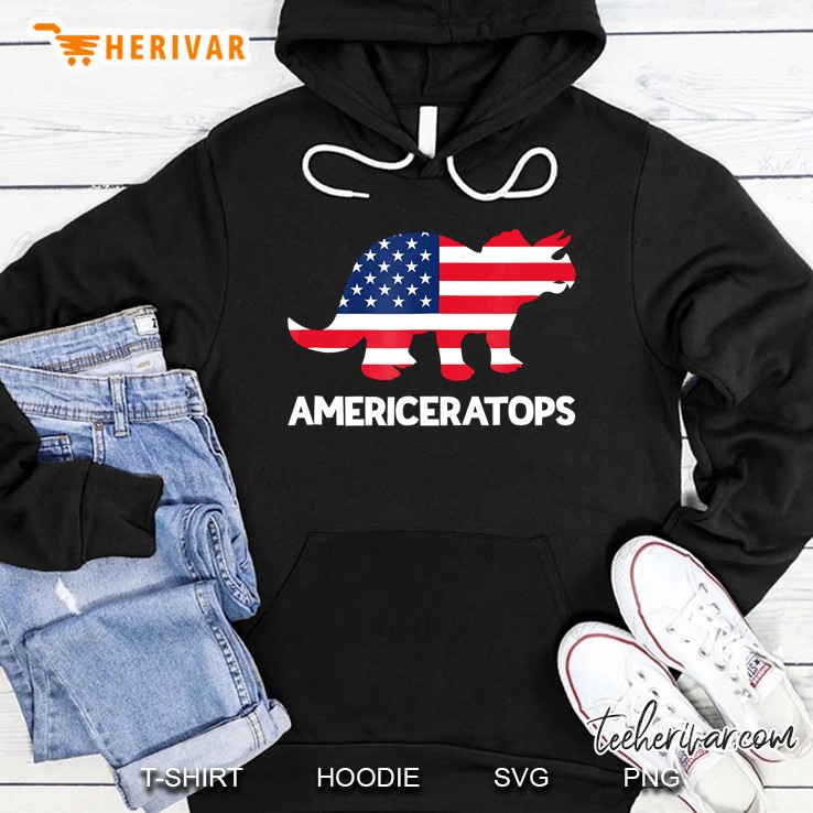Dinosaur 4Th Of July Triceratops Cute Kids Flag Tee Hoodie