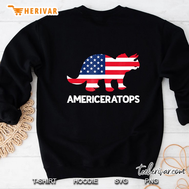Dinosaur 4Th Of July Triceratops Cute Kids Flag Tee Sweatshirt