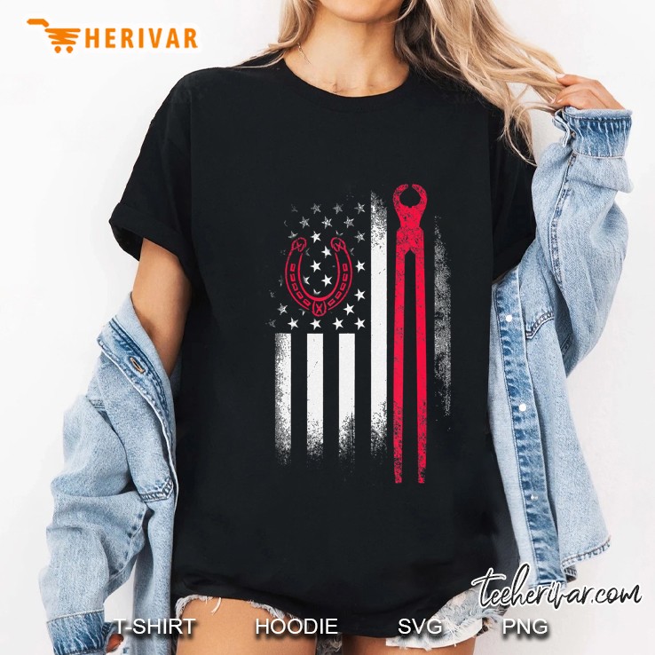 Farrier Tools Flag Horseshoe Hoof Trimming Equine Shoeing Ladies Tee
