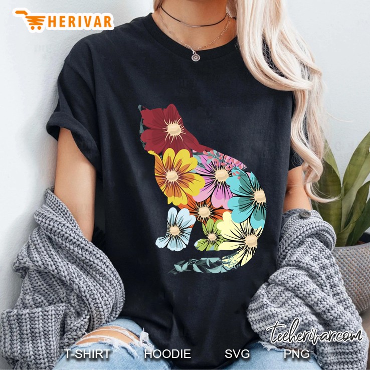 Flower Power Hippie Cute Kitty Cat Lover Ladies Tee