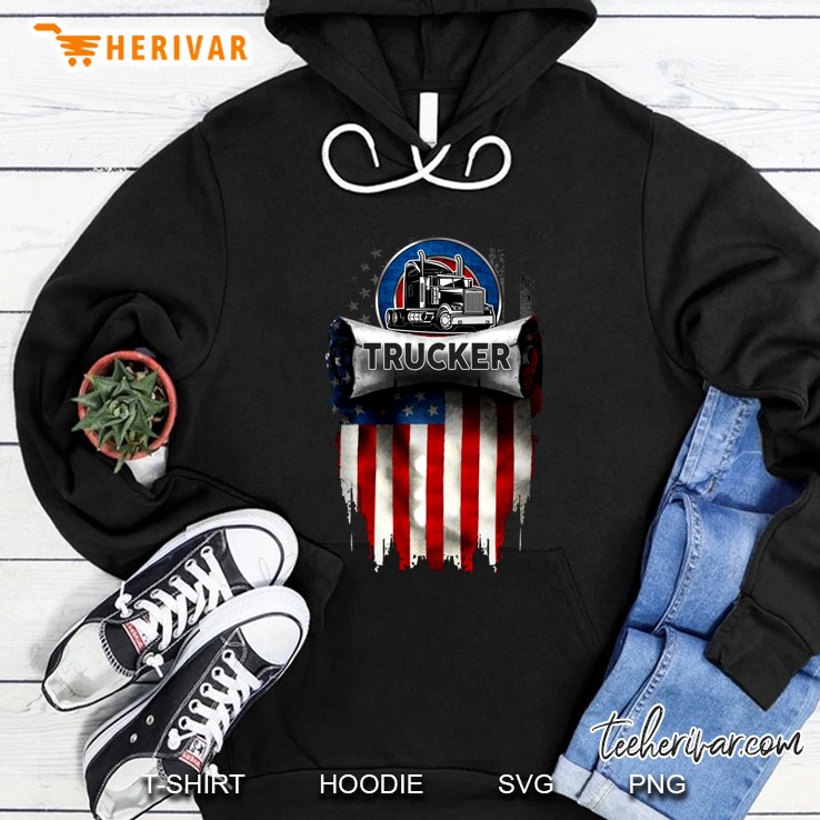 Trucker Truck And American Flag Version Hoodie