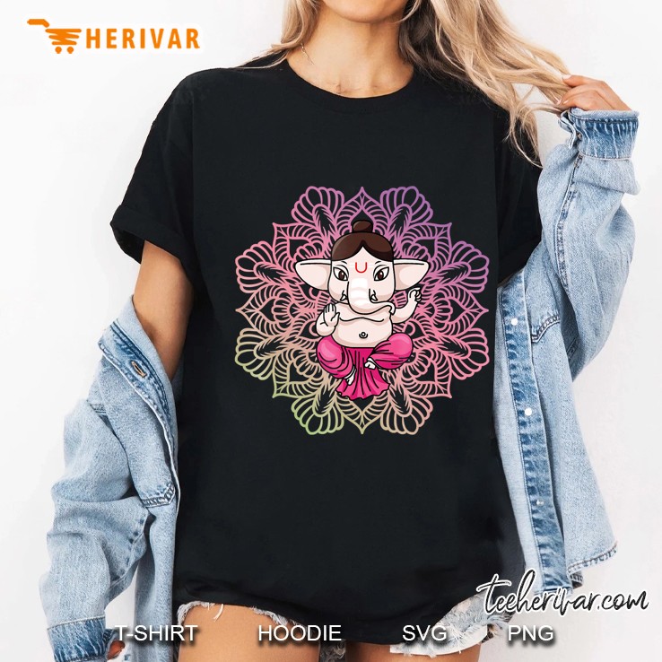 Cute Ganesh Tee - Ganesha In Lotus Meditation Mandala Shirt Ladies Tee