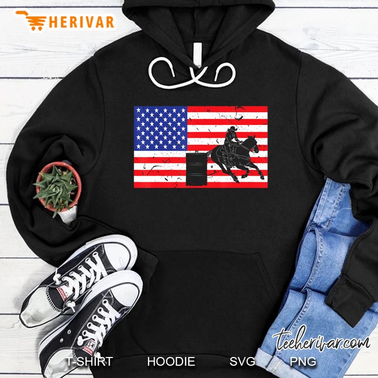 Distressed Barrel Racing Usa American Flag Vintage Rodeo Hoodie