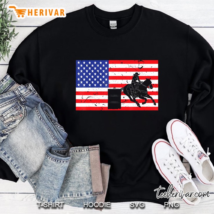 Distressed Barrel Racing Usa American Flag Vintage Rodeo Sweatshirt