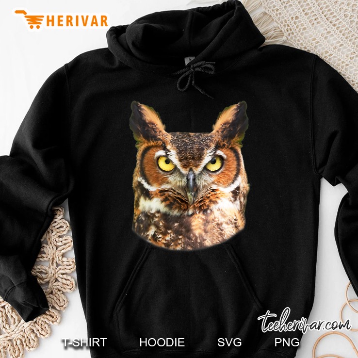 Great Horned Owl Head Owl Lover Tee Hoodie