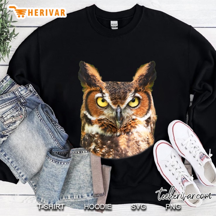 Great Horned Owl Head Owl Lover Tee Sweatshirt