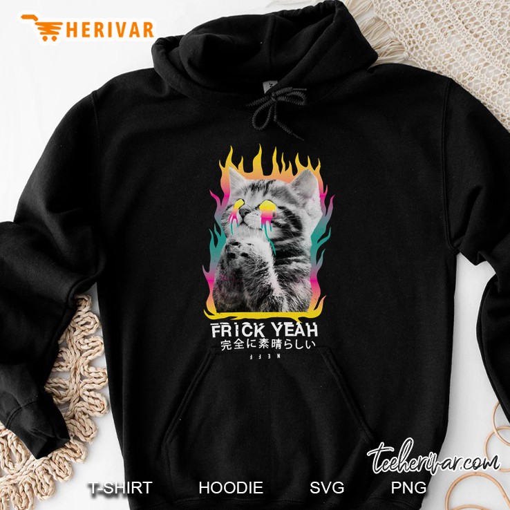 Neff Frick Yeah Crazy Cat Rainbow Flames Pullover Hoodie