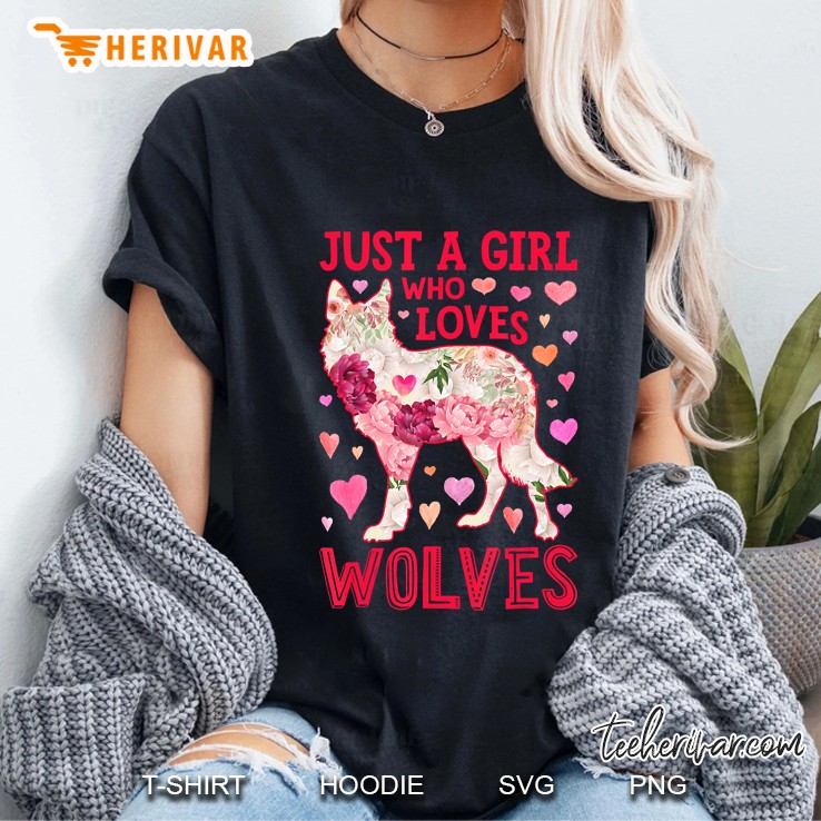 Just A Girl Who Loves Wolves Funny Wolf Silhouette Flower Hoodie