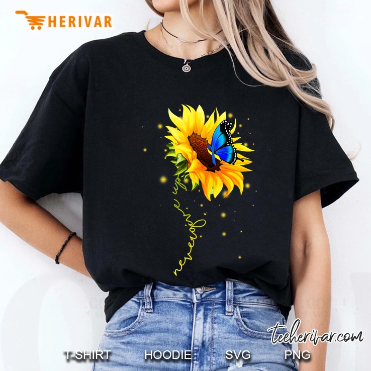 Sunflower Butterfly Never Give Up Down Syndrome Ladies Tee