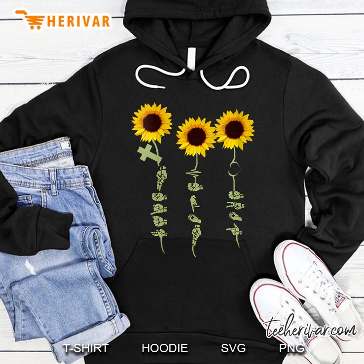 Womens Faith Hope Love Sunflower Shirt Gift For Hand Sign Language V-Neck Hoodie