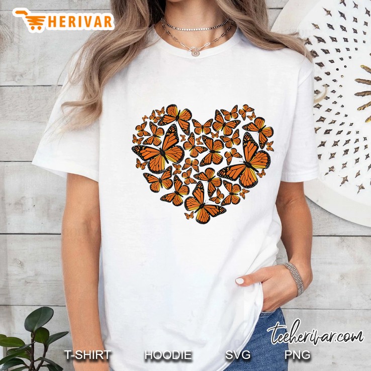 Monarch Butterfly Love Heart Tshirt Gift For Women And Girls Hoodie