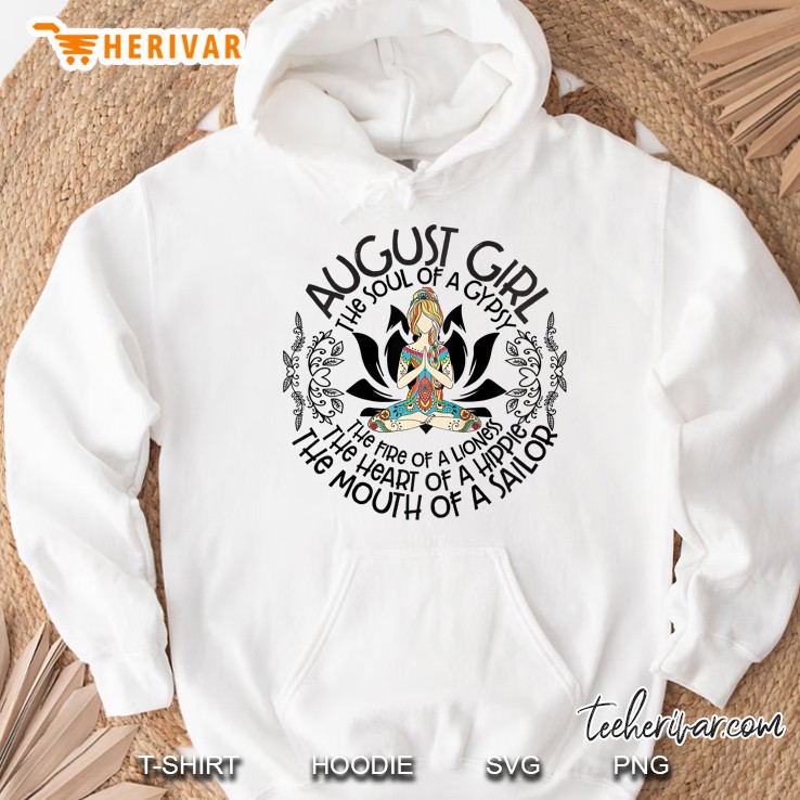 Womens August Girl The Heart Of Hippie The Mouth Of A Sailor Raglan Baseball Tee Hoodie