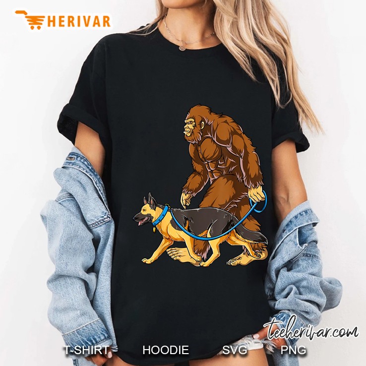 Bigfoot With German Shepherd Ladies Tee