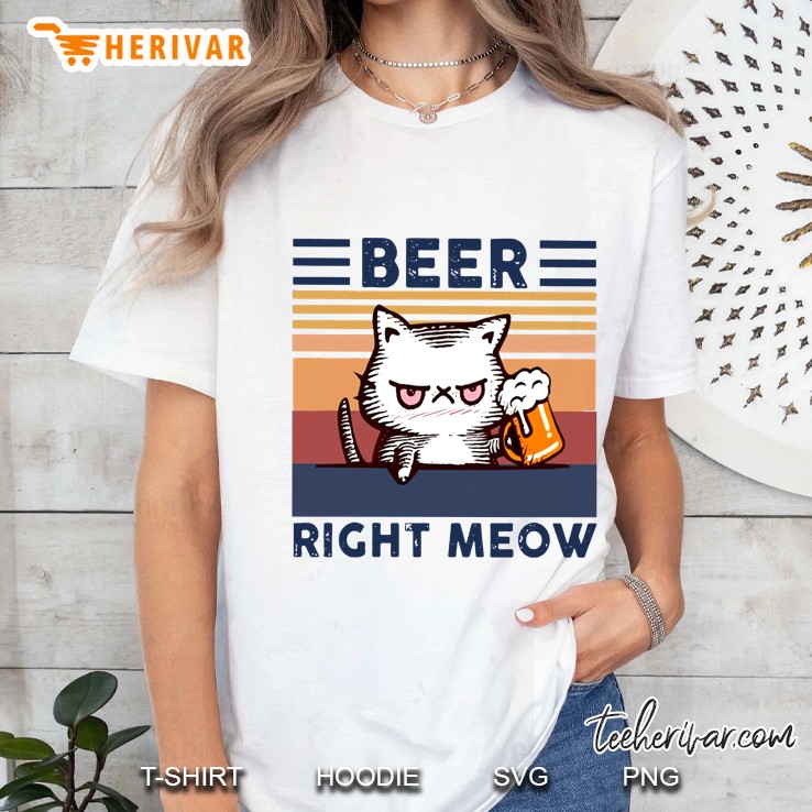 Beer Right Meow Cute Cat With Beer Glass Vintage Version Ladies Tee