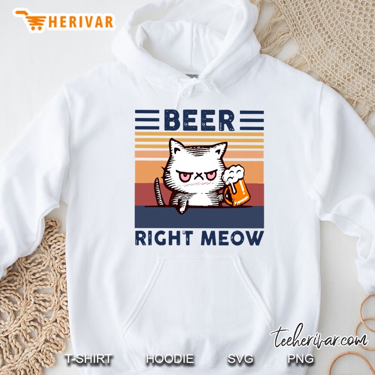 Beer Right Meow Cute Cat With Beer Glass Vintage Version Hoodie