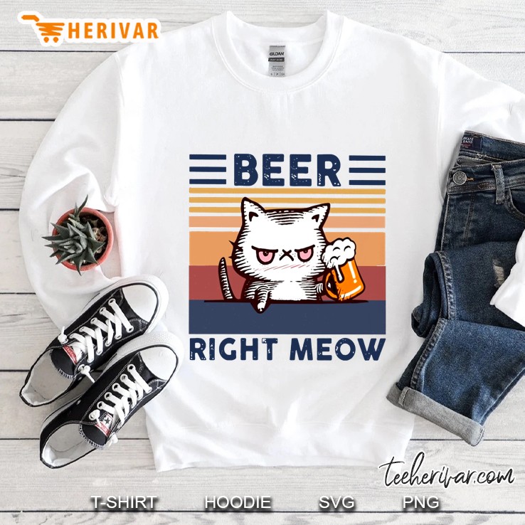Beer Right Meow Cute Cat With Beer Glass Vintage Version Sweatshirt
