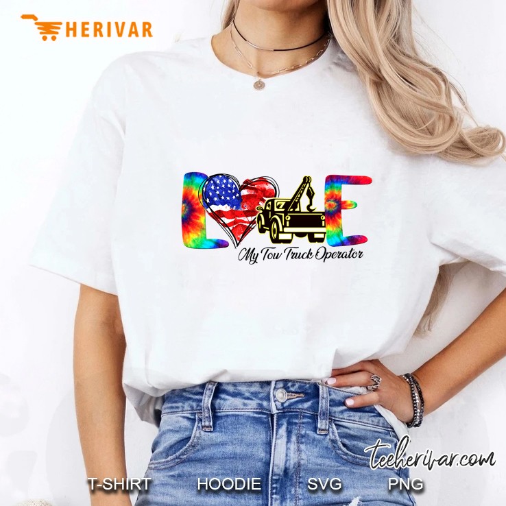 Love My Tow Truck Operator American Flag Heart And Tow Truck Version Ladies Tee