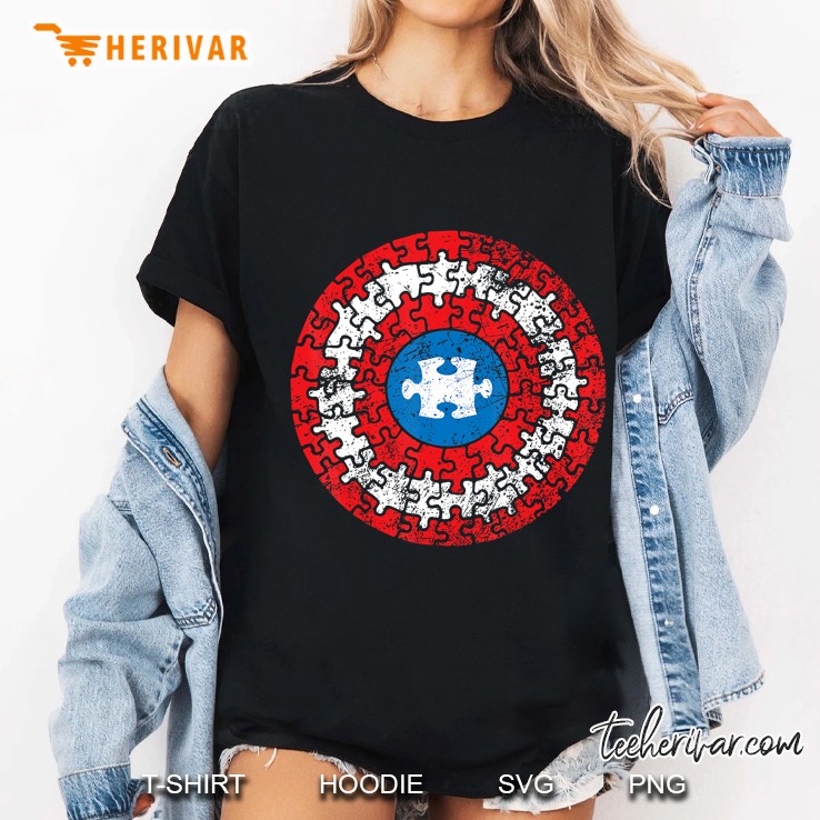 Autism Awareness Puzzle Superhero Shield Ladies Tee