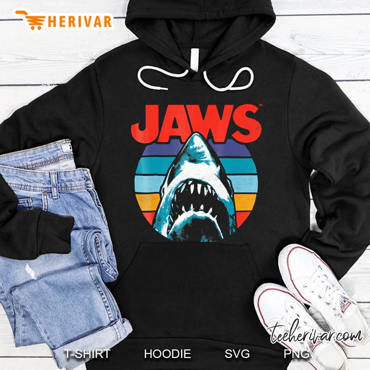 Jaws Retro Colors Shark Rainbow Logo Graphic Hoodie