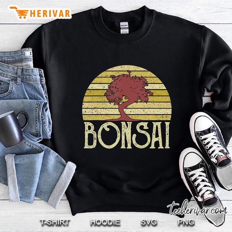 Japanese Retro Sunset Bonsai Tree Lover Plants Garden Sweatshirt