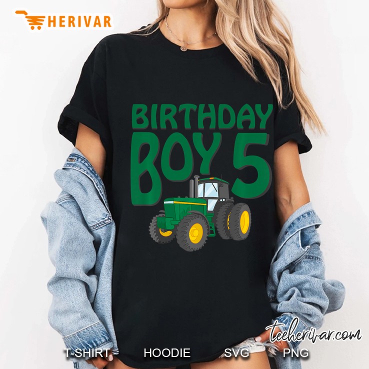 Kids 5Th Birthday Green Farm Tractor Shirt Five 5 Year Old Ladies Tee