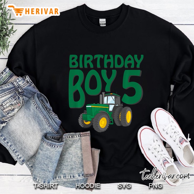 Kids 5Th Birthday Green Farm Tractor Shirt Five 5 Year Old Sweatshirt