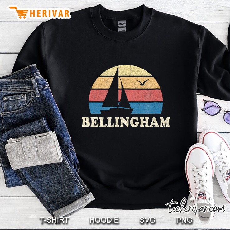 Bellingham Wa Vintage Sailboat 70S Throwback Sunset Sweatshirt