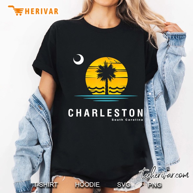 Charleston South Carolina Palmetto Moon With Sunset Ladies Tee