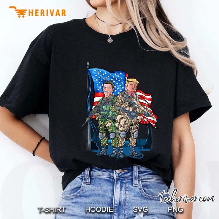 Presidential Soldiers Ronald Reagan & Donald Trump Usa Flag Ladies Tee