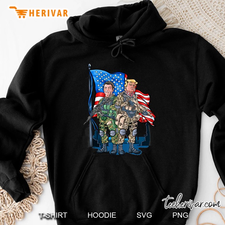 Presidential Soldiers Ronald Reagan & Donald Trump Usa Flag Hoodie