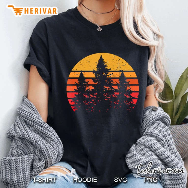 Retro Sun Minimalist Pine Tree Design - Graphic Tee Shirt Ladies Tee