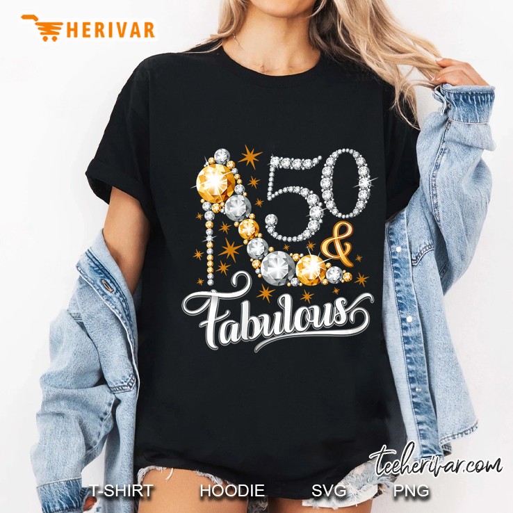 Womens 50Th Birthday Shirt. 50 & Fabulous For Ladies, Women V-Neck Ladies Tee