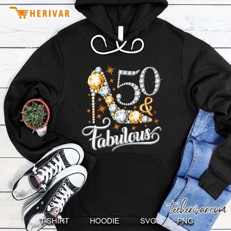 Womens 50Th Birthday Shirt. 50 & Fabulous For Ladies, Women V-Neck Hoodie