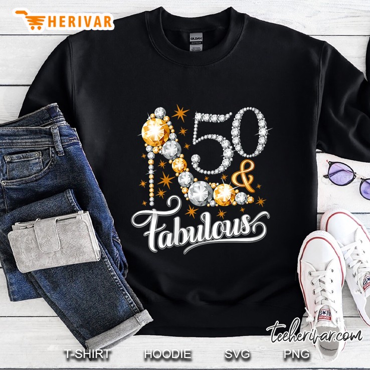 Womens 50Th Birthday Shirt. 50 & Fabulous For Ladies, Women V-Neck Sweatshirt