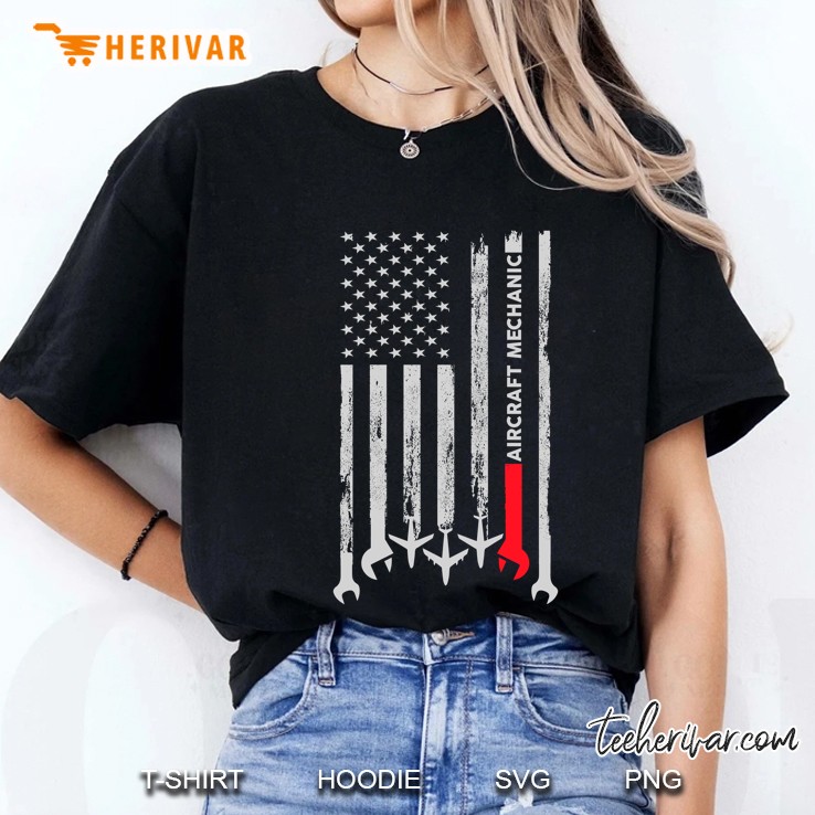 Aircraft Mechanic American Flag Ladies Tee