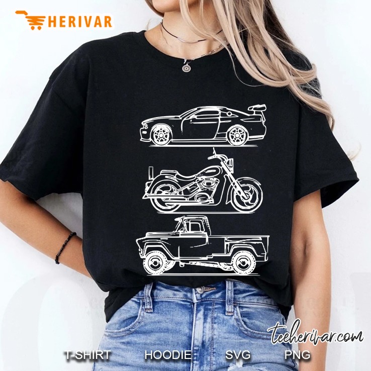 Minimalist Car Truck Motorcycle Vehicle Line Art Design Ladies Tee