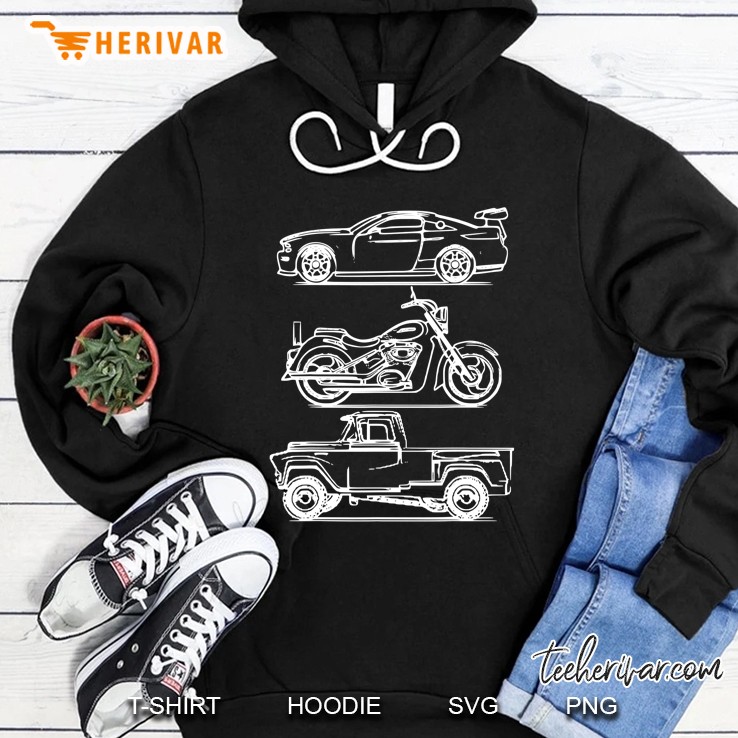 Minimalist Car Truck Motorcycle Vehicle Line Art Design Hoodie