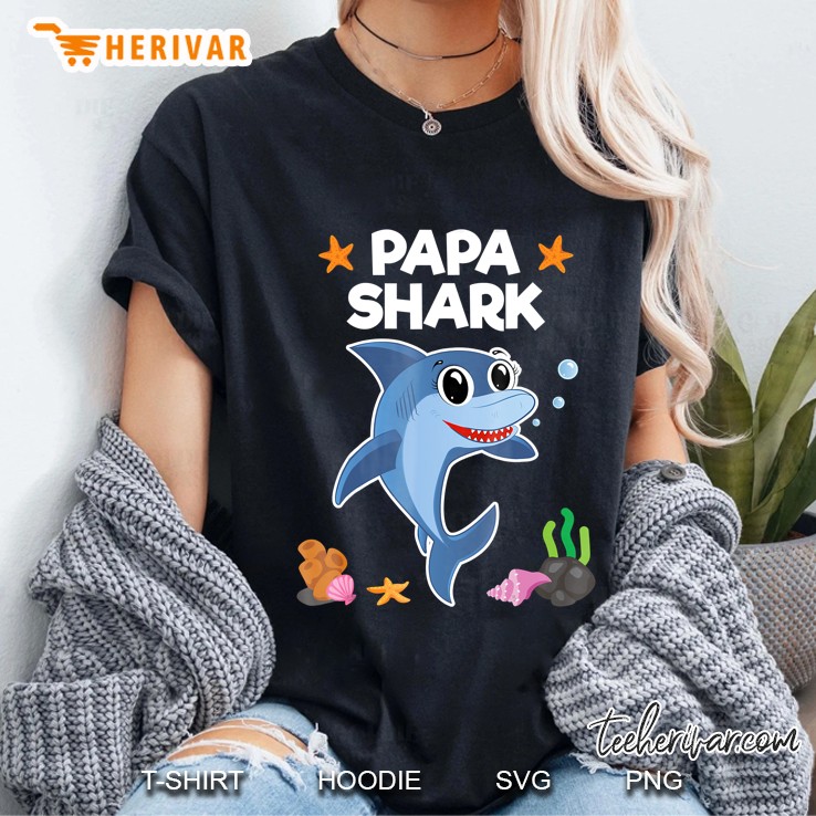 Papa Shark Shirt Daddy Birthday Fathers Day Gift Ladies Tee