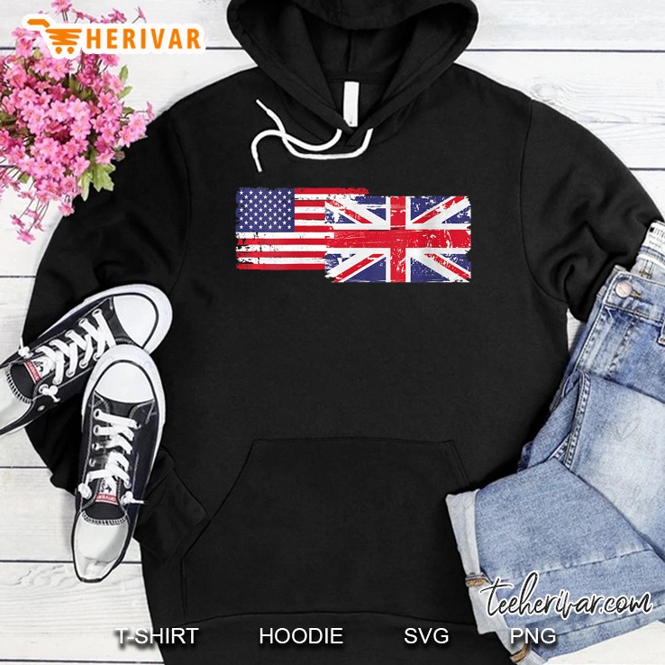 Womens British American Flag Great Britain Union Jack Usa Eru Lover V-Neck Hoodie