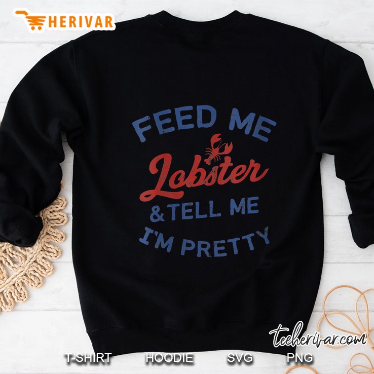 Womens Feed Me Lobster Pretty Funny Retro Blue V-Neck Sweatshirt