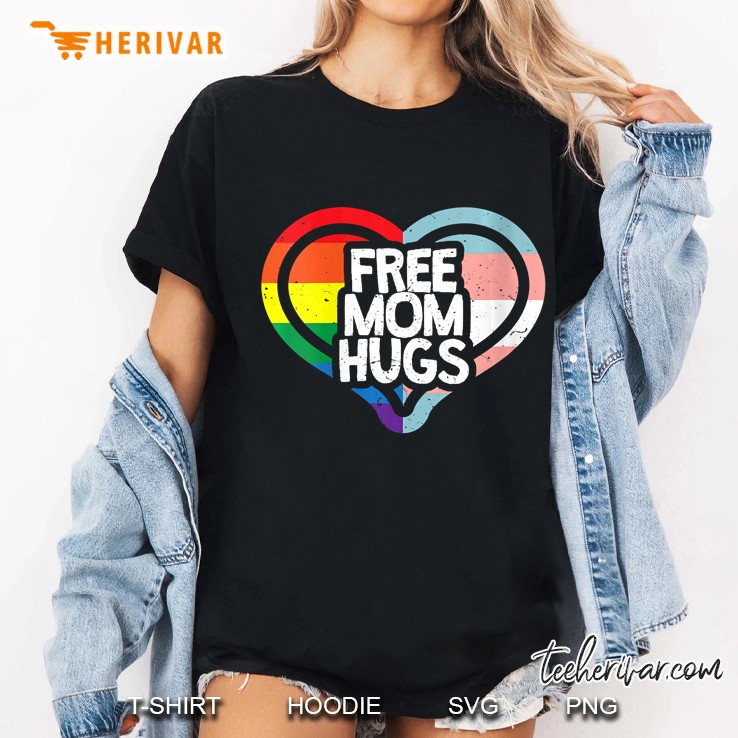 Womens Free Mom Hugs Rainbow Pride V-Neck Ladies Tee