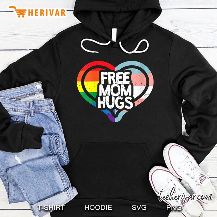 Womens Free Mom Hugs Rainbow Pride V-Neck Hoodie