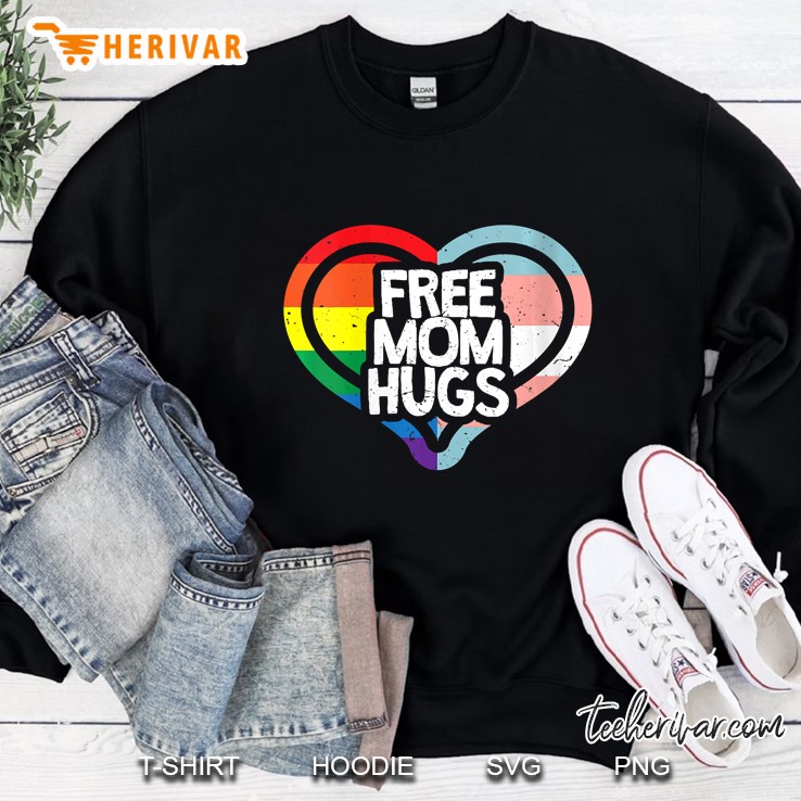 Womens Free Mom Hugs Rainbow Pride V-Neck Sweatshirt