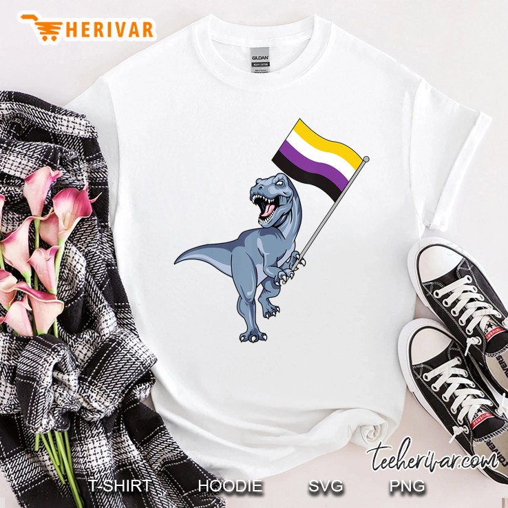 Nonbinary Flag Dinosaur Trex Demi Pride Lgbt Agender Pronoun Shirt