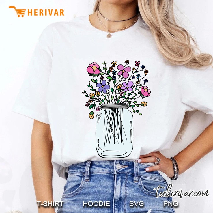 Mason Jar With Flowers Fitted Ladies Tee