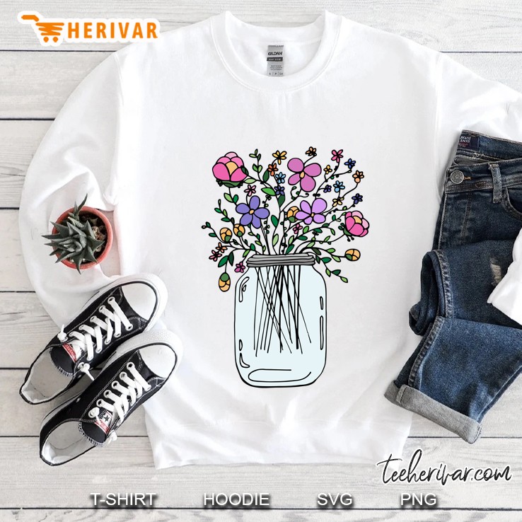 Mason Jar With Flowers Fitted Sweatshirt