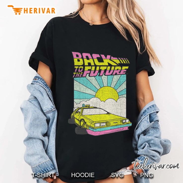 Back To The Future Delorean Sunrise Cartoon Ladies Tee