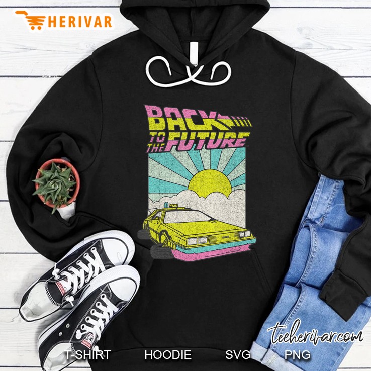 Back To The Future Delorean Sunrise Cartoon Hoodie