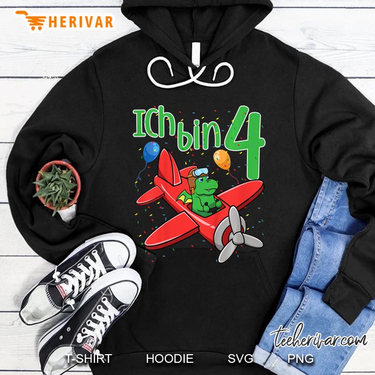 Kinder Vierter 4. Geburtstag Drache Flugzeug Ich Bin Vier 4 Jahre Hoodie